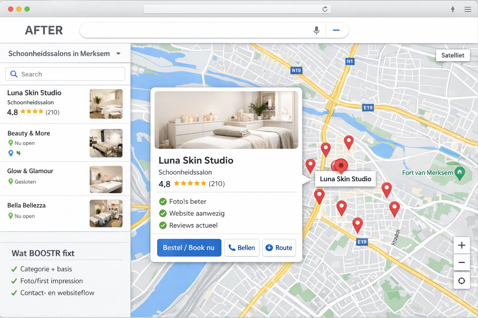 Fictieve Google Maps after visual van een verbeterd GBP-profiel